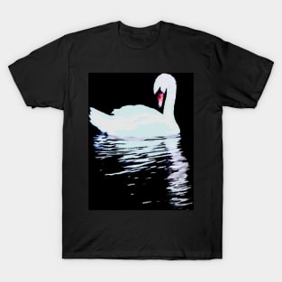 White swans on black T-Shirt